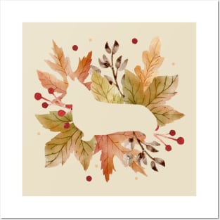 Corgi Silhouette - Autumn Leaves Posters and Art